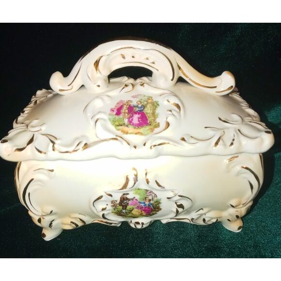 Sealy Other - Vintage Royal Sealy Trinket Box Victorian Couple Man Woman Cream Gold Tone Trim